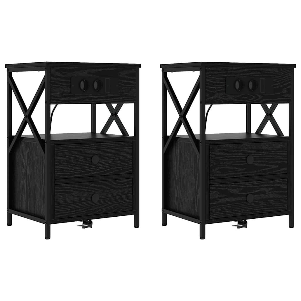 Noptiera cu sertar 2 pcs stejar negru 40 x 31 x 60 cm — imaginea 3