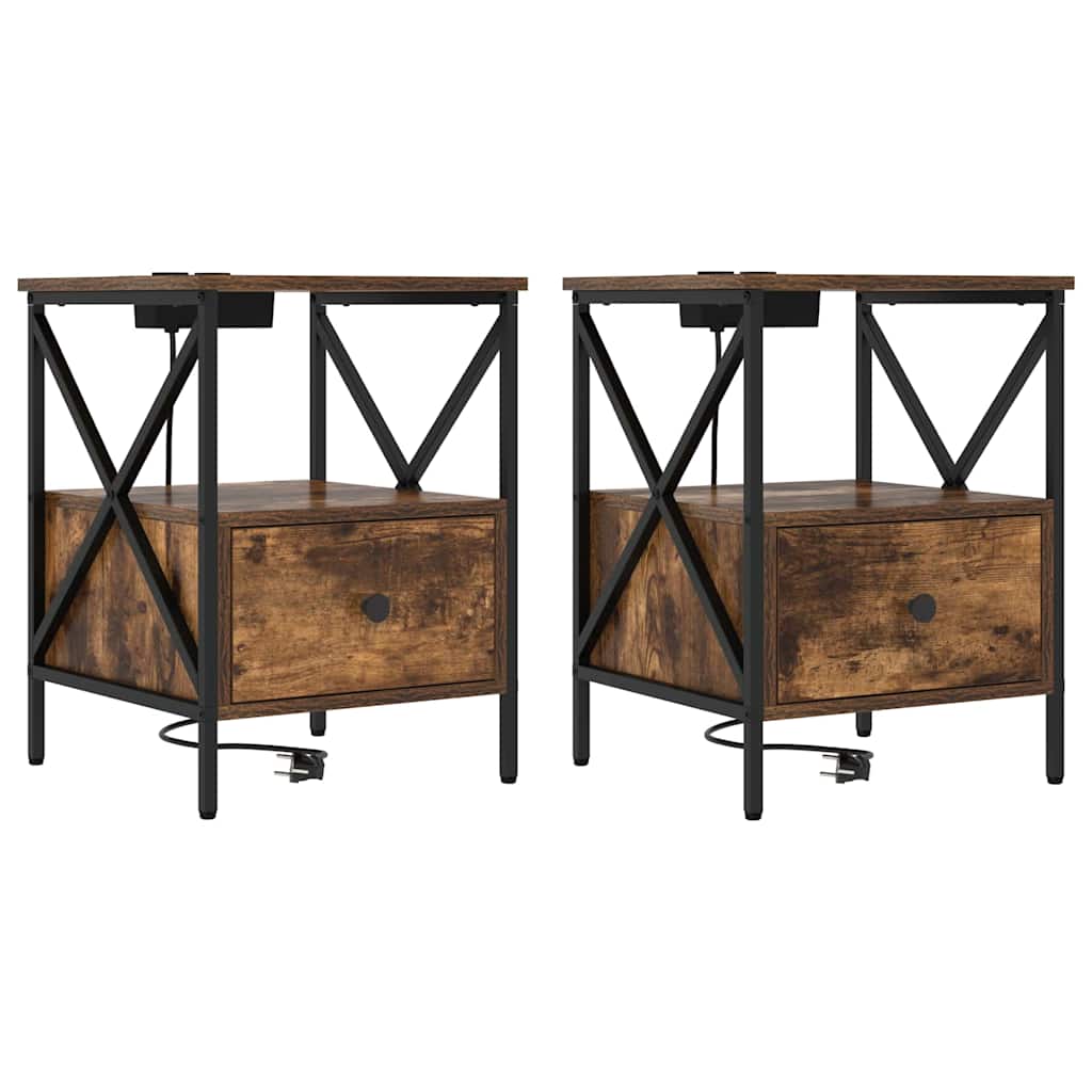 Noptiera 2 pcs stejar afumat 41.5 x 40.5 x 55 cm — imaginea 2