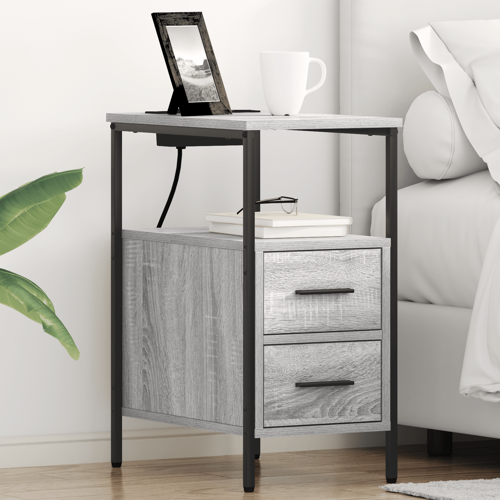 Noptiera sonoma gri 30 x 48 x 61 cm Lemn compozit — imaginea 2