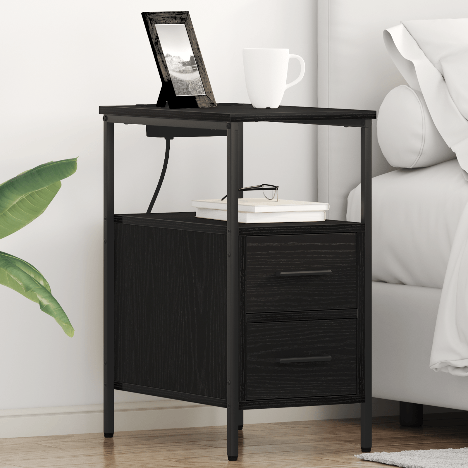 Noptiera stejar negru 30 x 48 x 61 cm Lemn compozit — imaginea 2