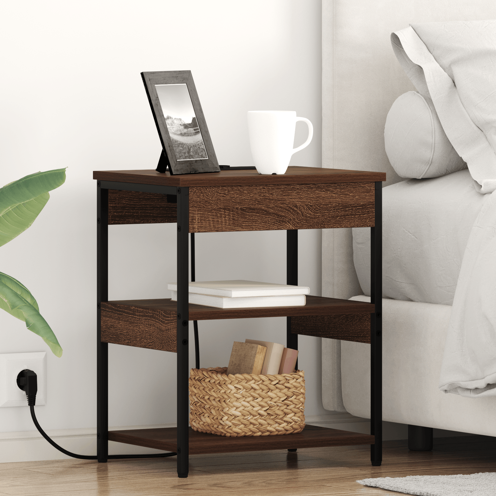 Noptiera stejar brun 41 x 31 x 51 cm Lemn compozit — imaginea 2
