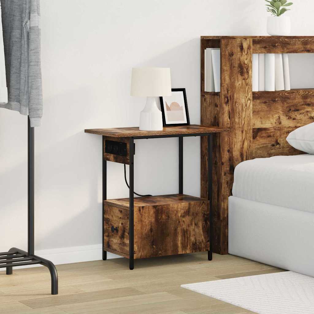 Noptiera stejar afumat 60 x 30 x 61 cm Lemn compozit — imaginea 5