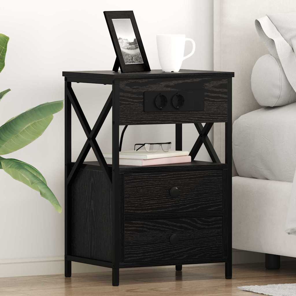 Noptiera stejar negru 40 x 31 x 60 cm Lemn compozit — imaginea 2