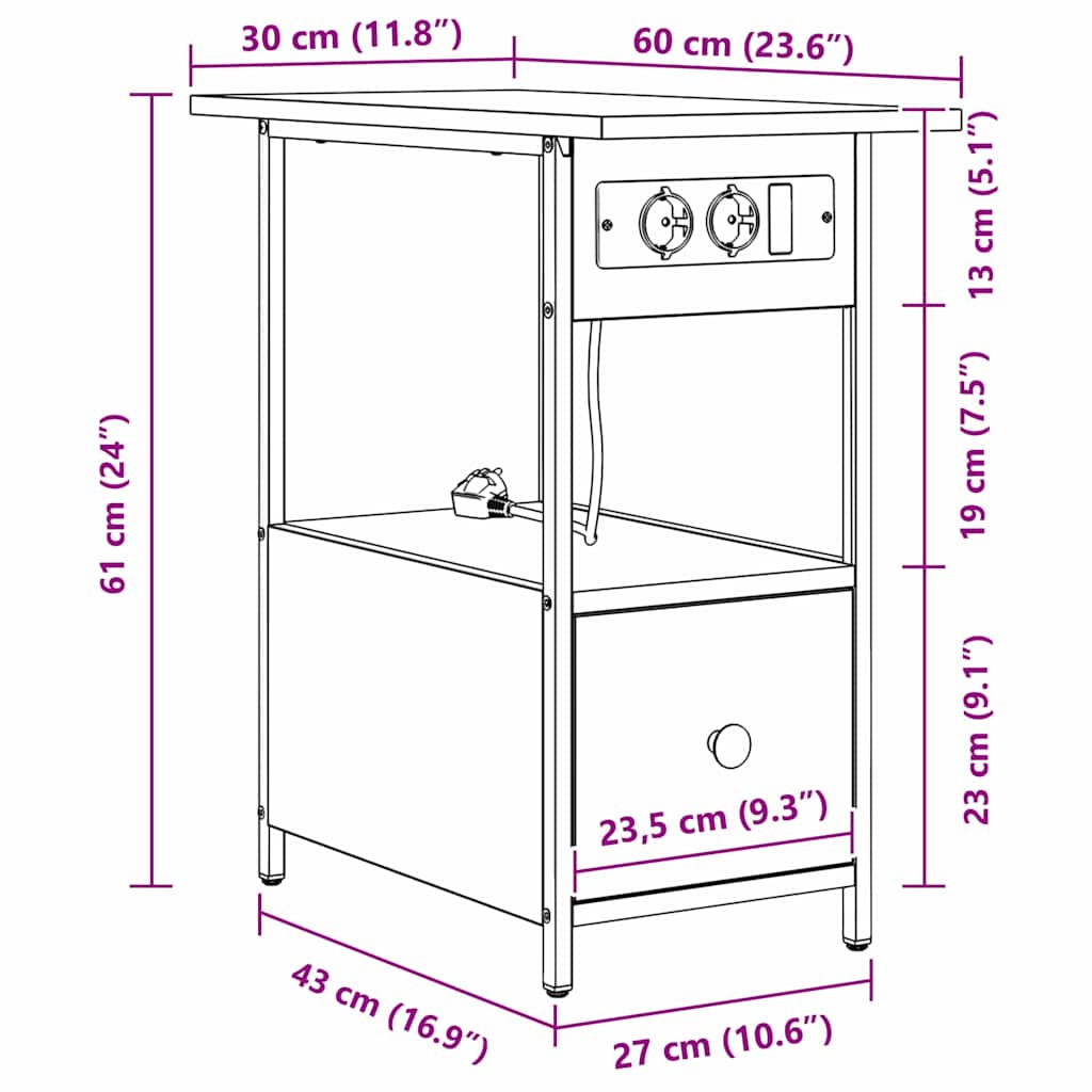 Noptiera stejar afumat 60 x 30 x 61 cm Lemn compozit — imaginea 11