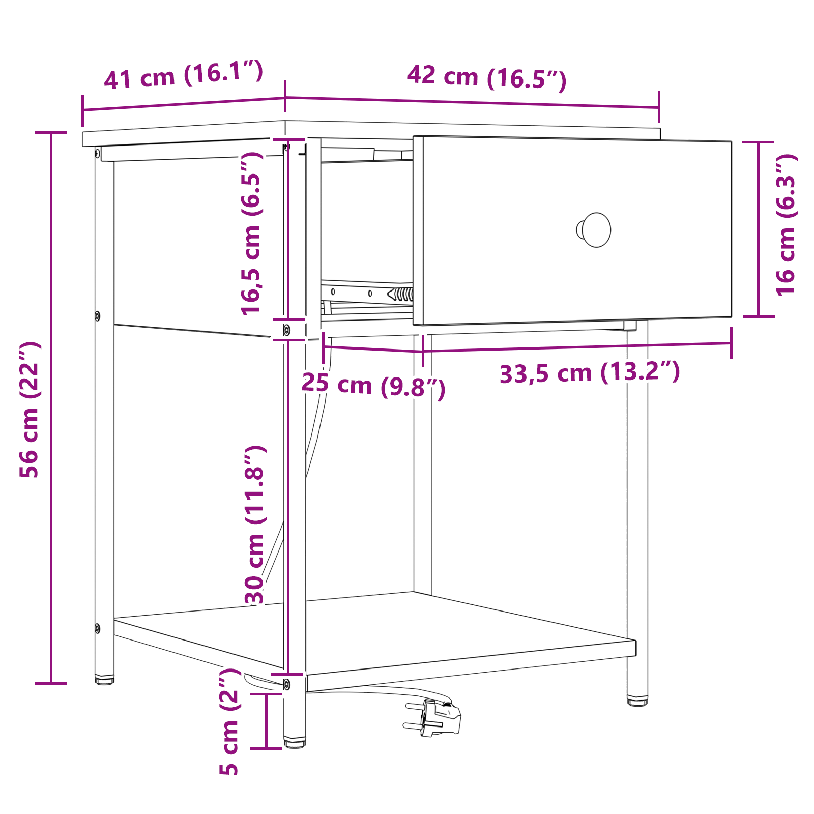 Noptiera sonoma gri 42 x 41 x 56 cm Lemn compozit — imaginea 13