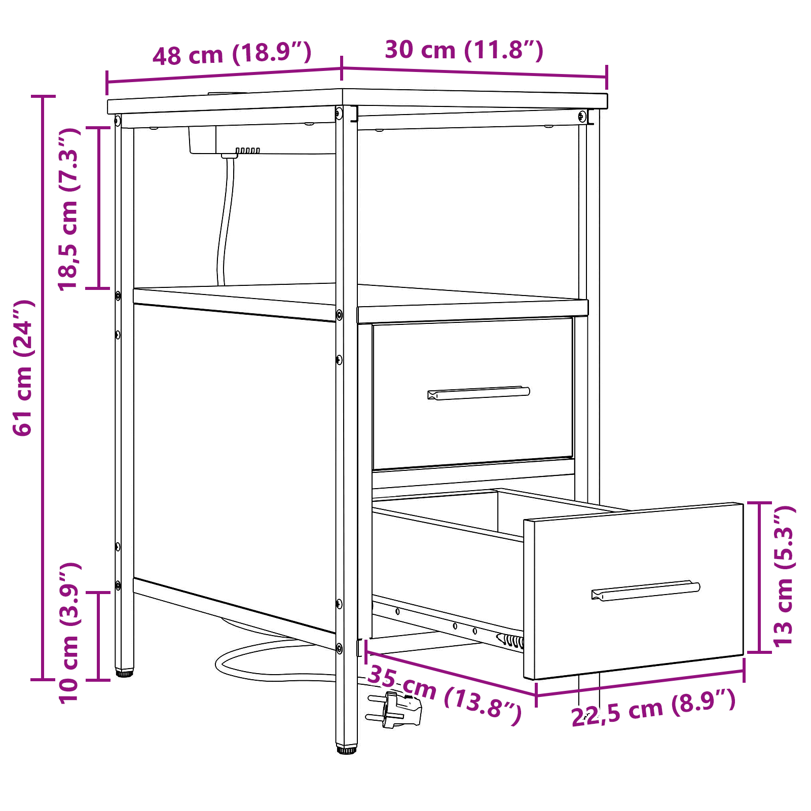 Noptiera sonoma gri 30 x 48 x 61 cm Lemn compozit — imaginea 13