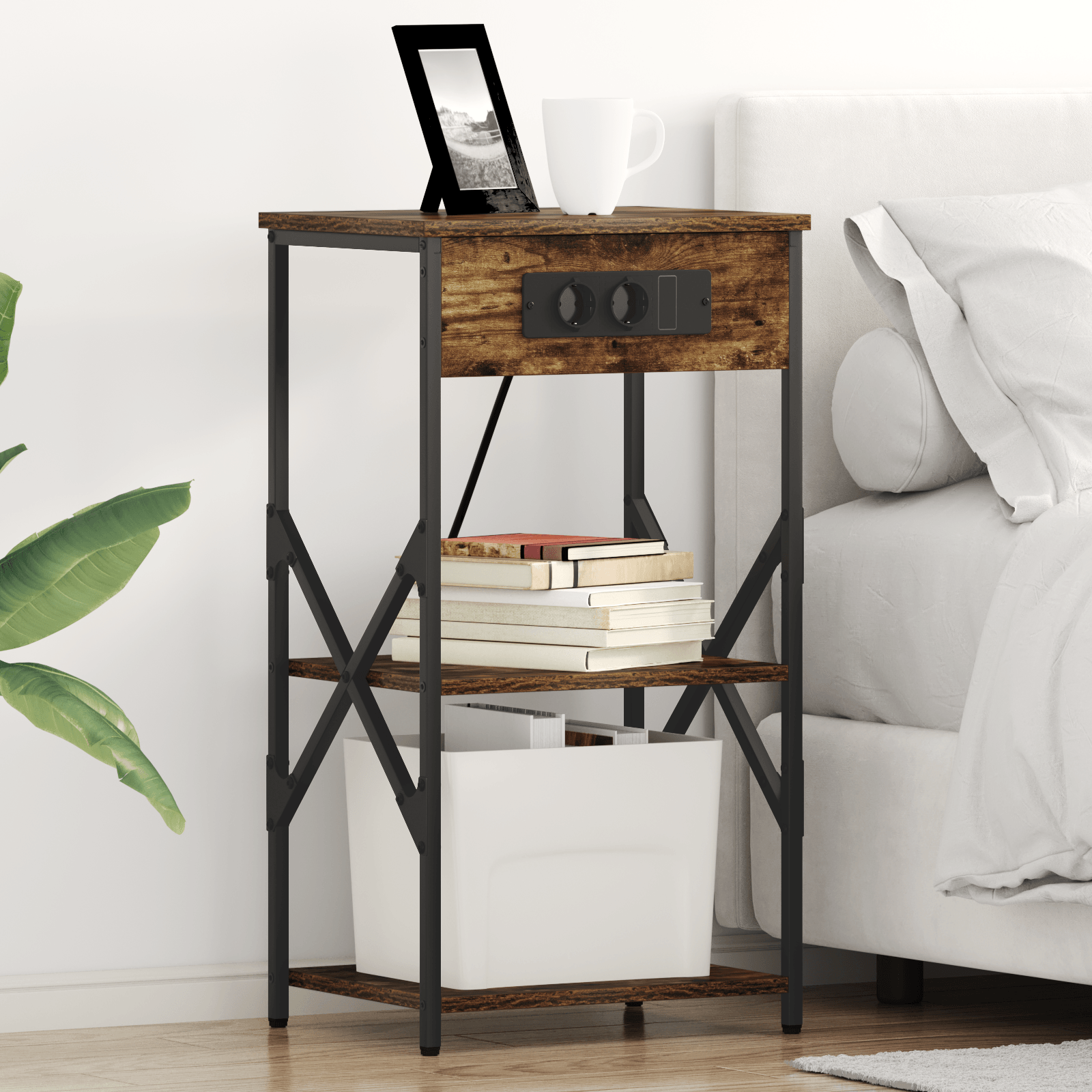 Noptiera stejar afumat 41 x 31 x 76 cm Lemn compozit — imaginea 2