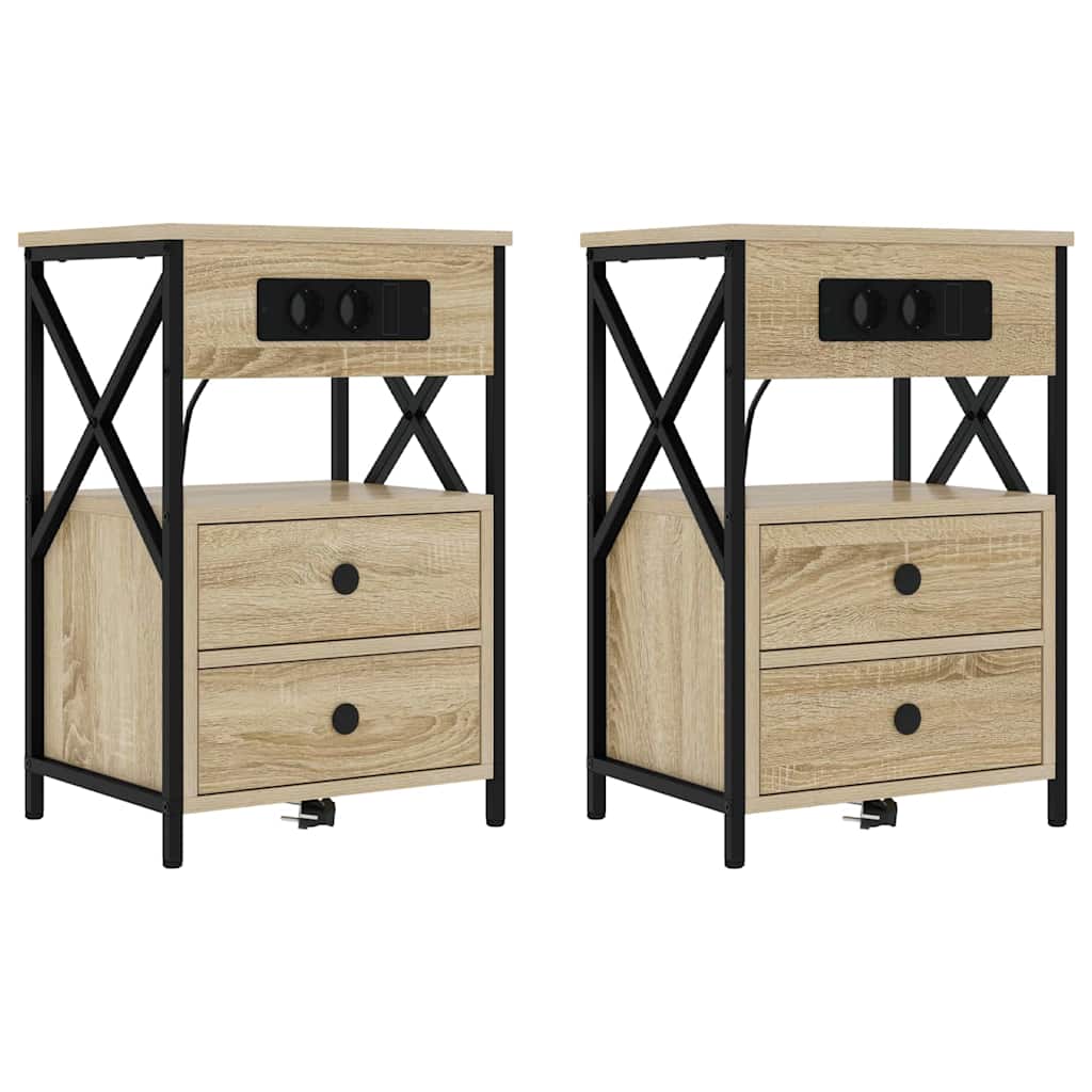 Noptiera cu sertar 2 pcs stejar sonoma 40 x 31 x 60 cm — imaginea 2