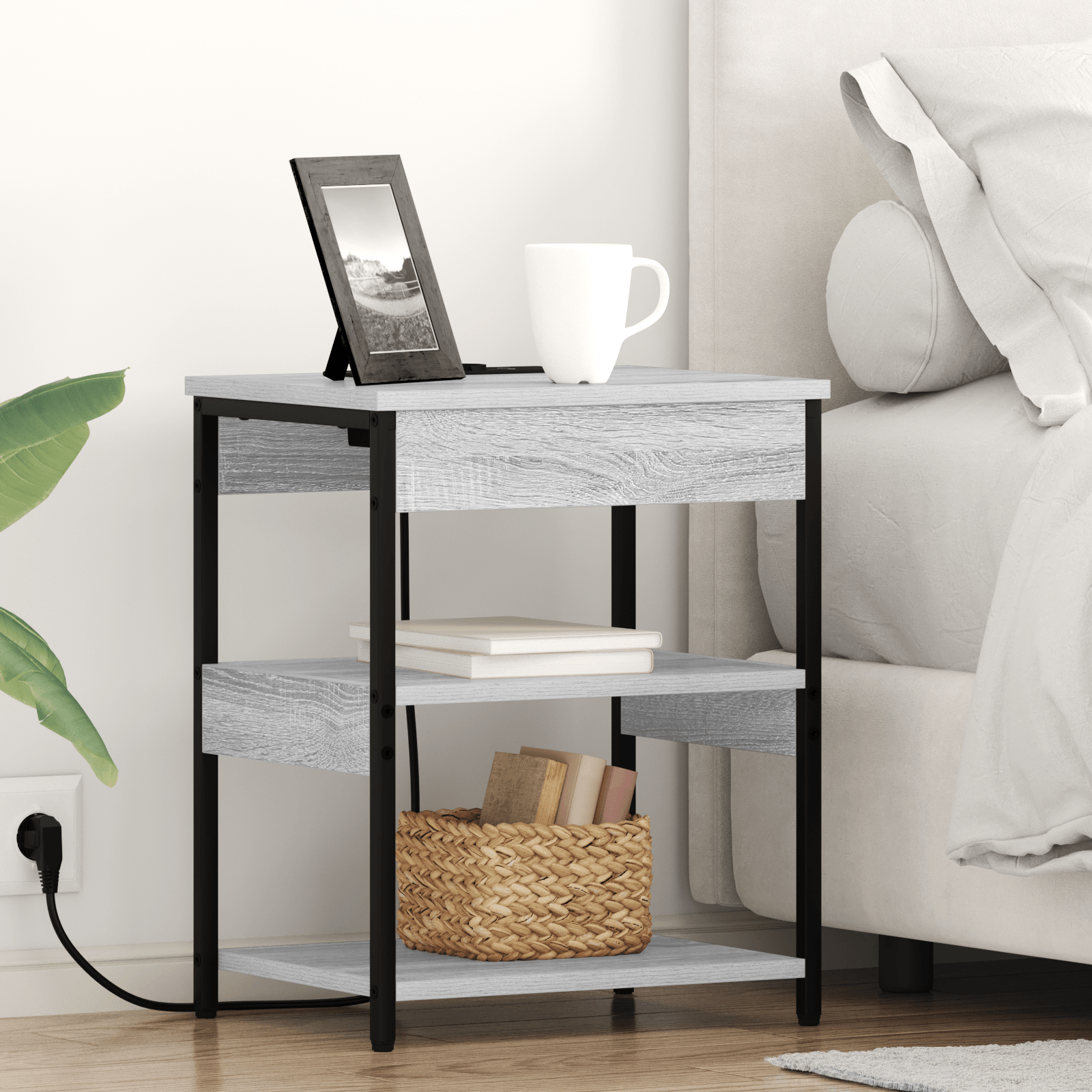 Noptiera sonoma gri 41 x 31 x 51 cm Lemn compozit — imaginea 2