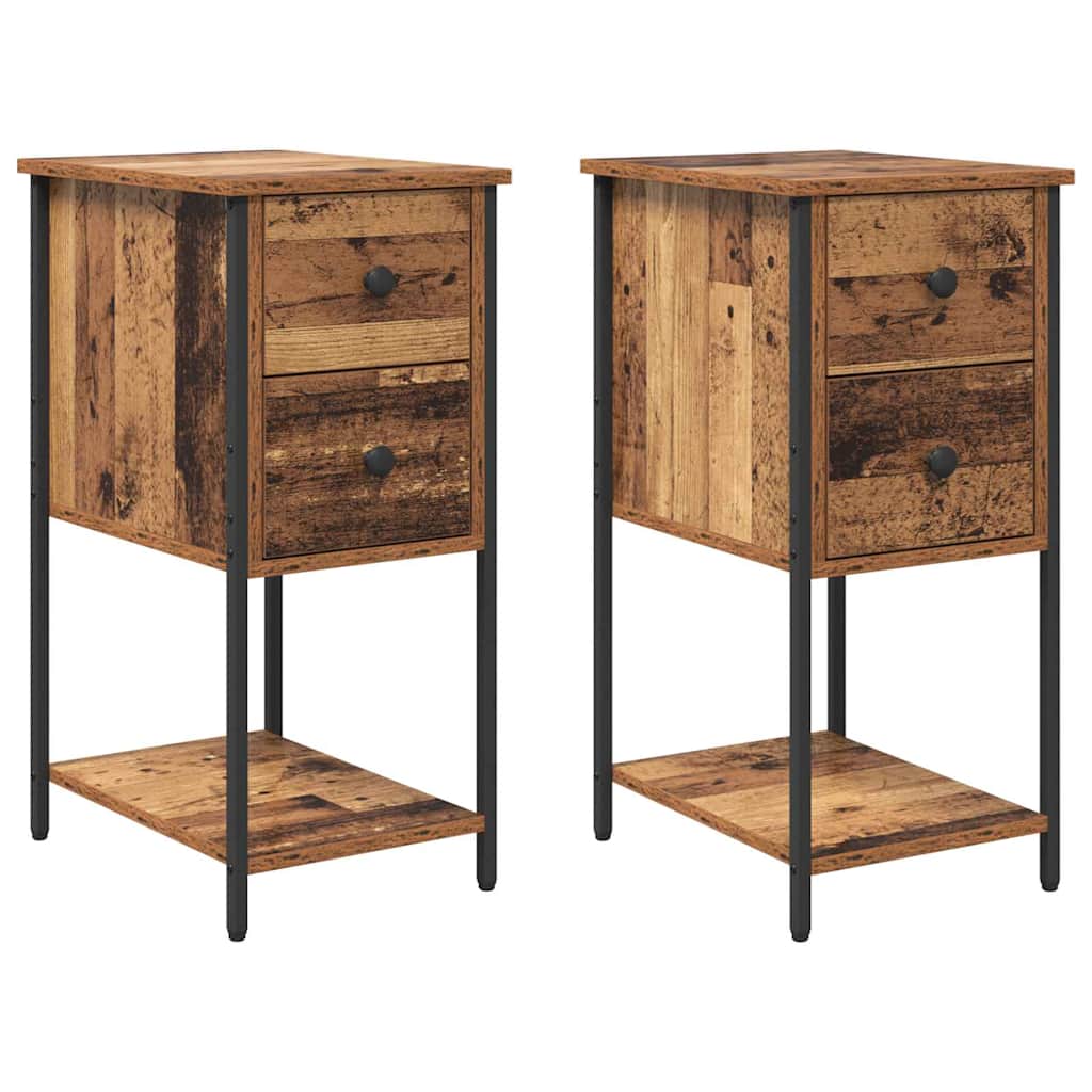 Noptiera cu sertar 2 pcs Lemn vechi 32 x 42 x 70 cm — imaginea 2