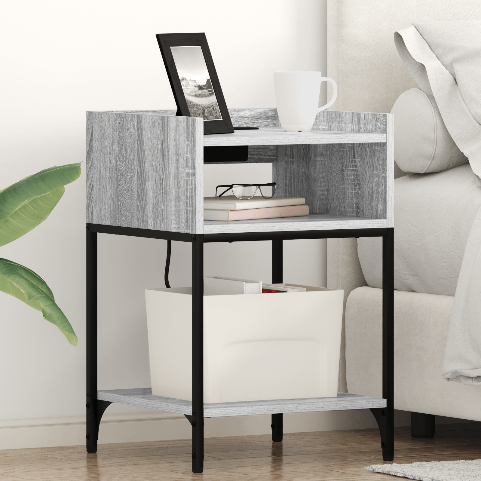 Noptiera sonoma gri 40 x 40 x 61 cm Lemn compozit — imaginea 2