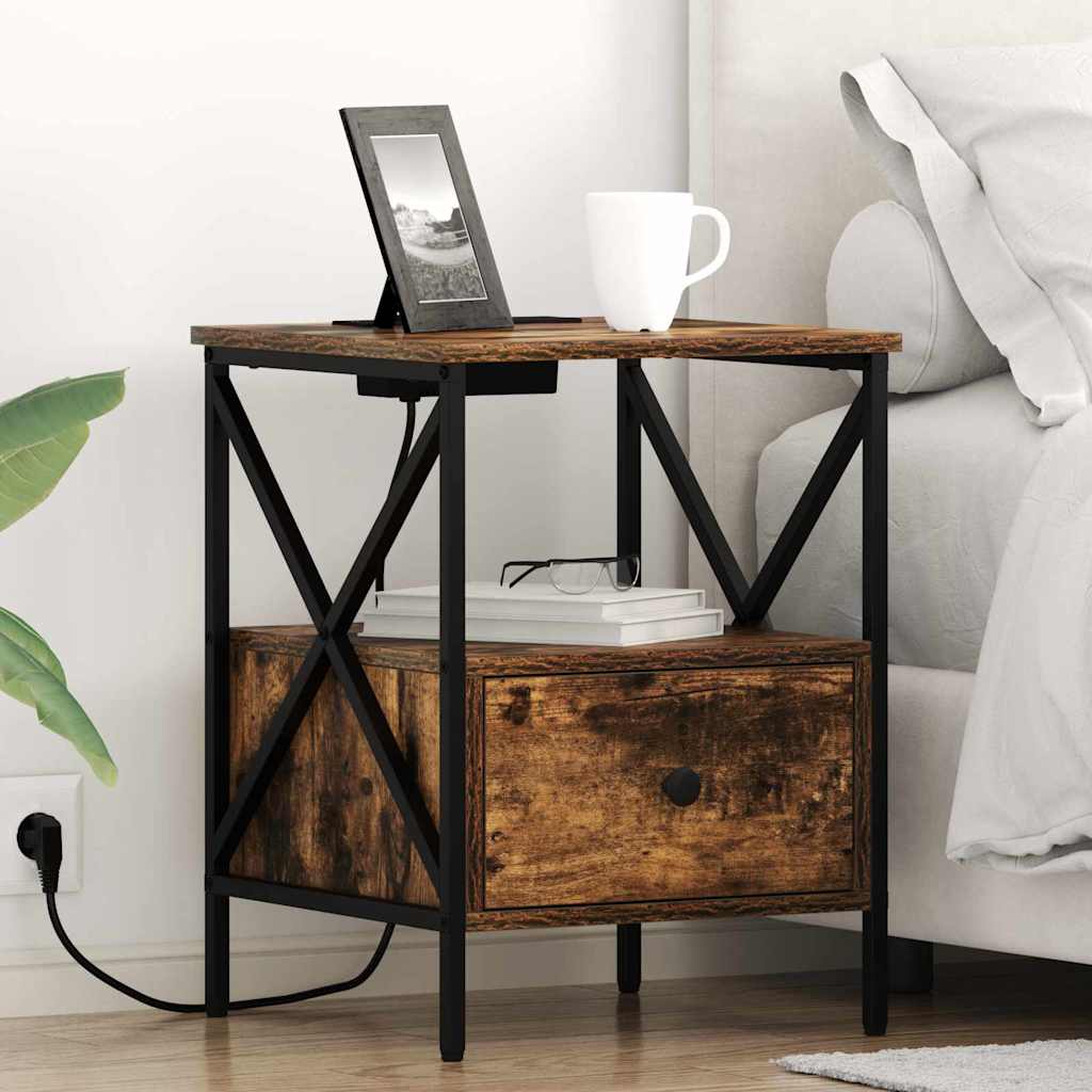 Noptiera stejar afumat 41.5 x 40.5 x 55 cm Lemn compozit — imaginea 2