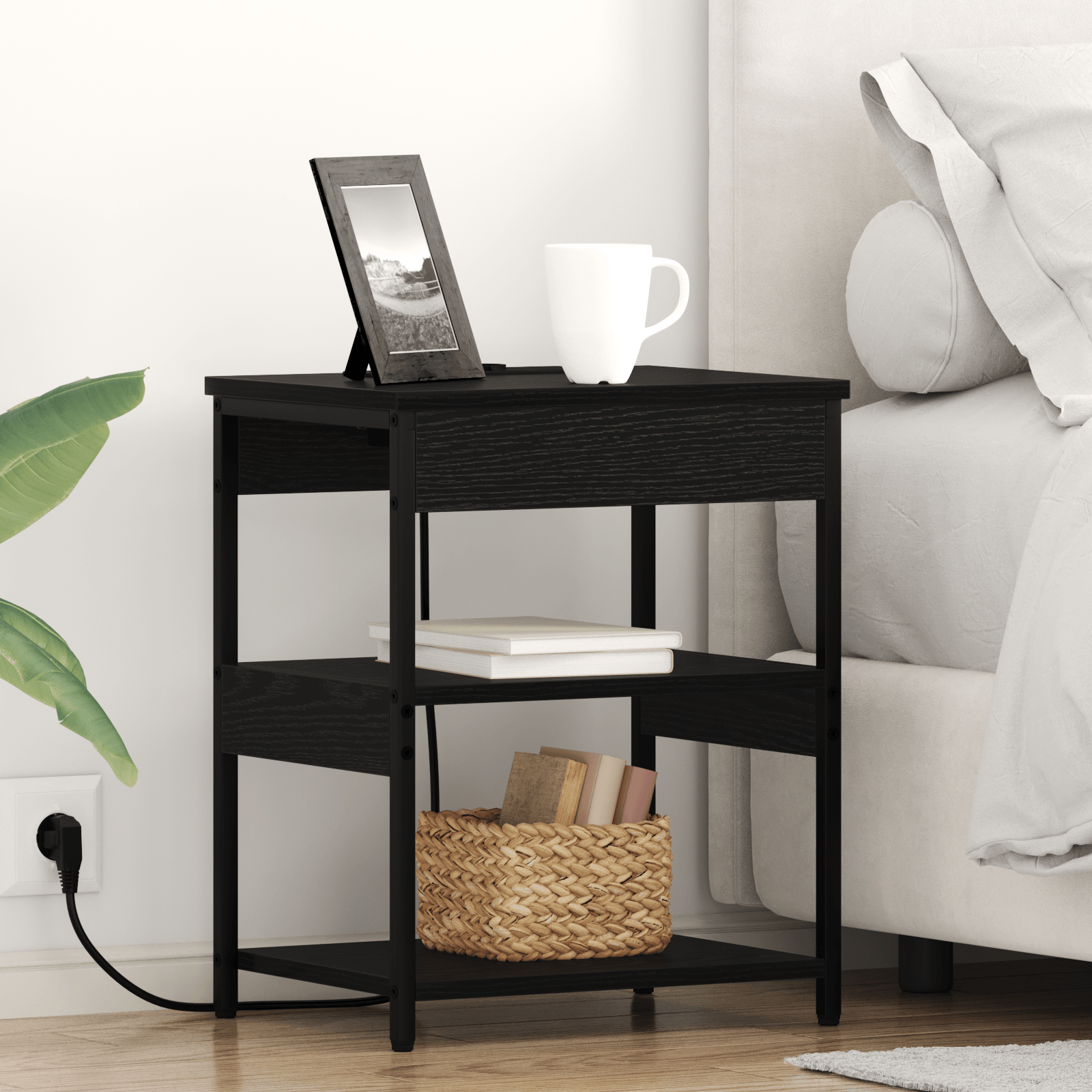 Noptiera stejar negru 41 x 31 x 51 cm Lemn compozit — imaginea 2