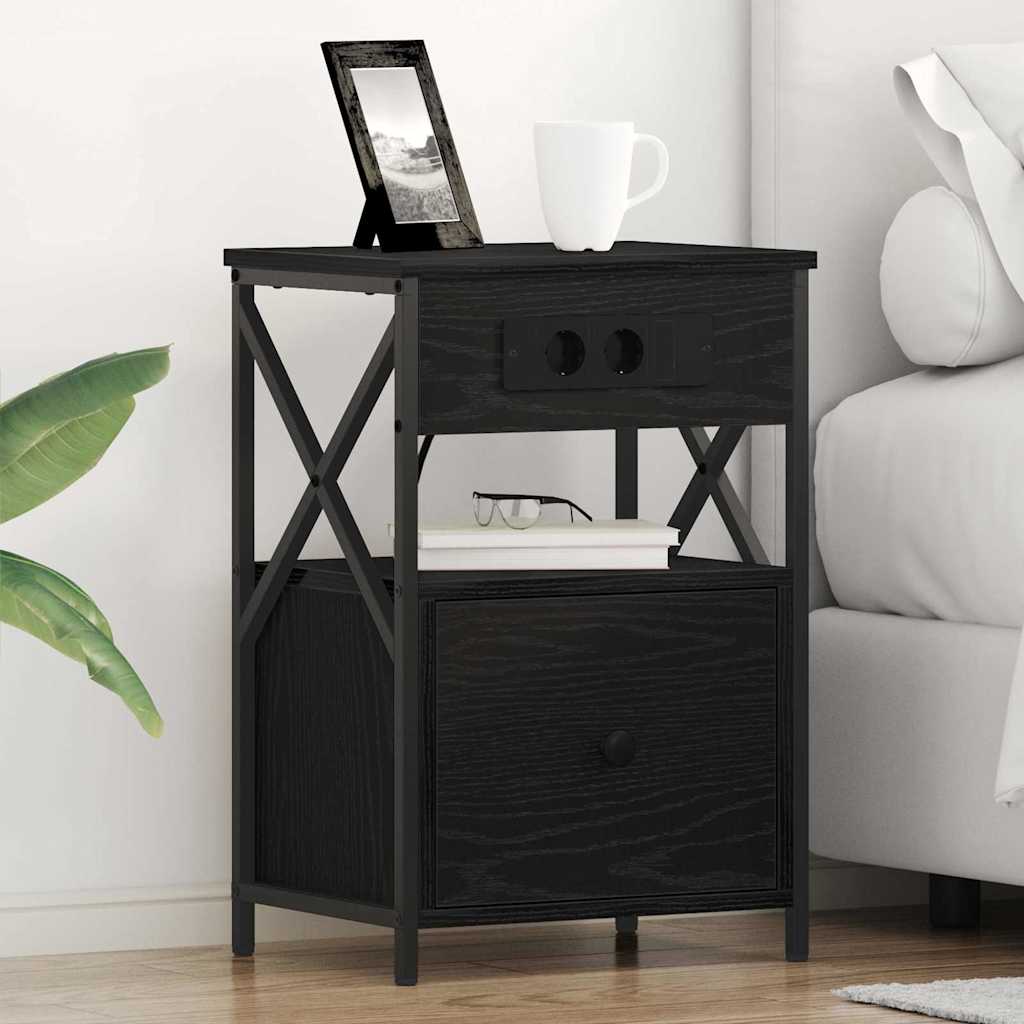 Noptiera stejar negru 40 x 31 x 60 cm Lemn compozit — imaginea 2