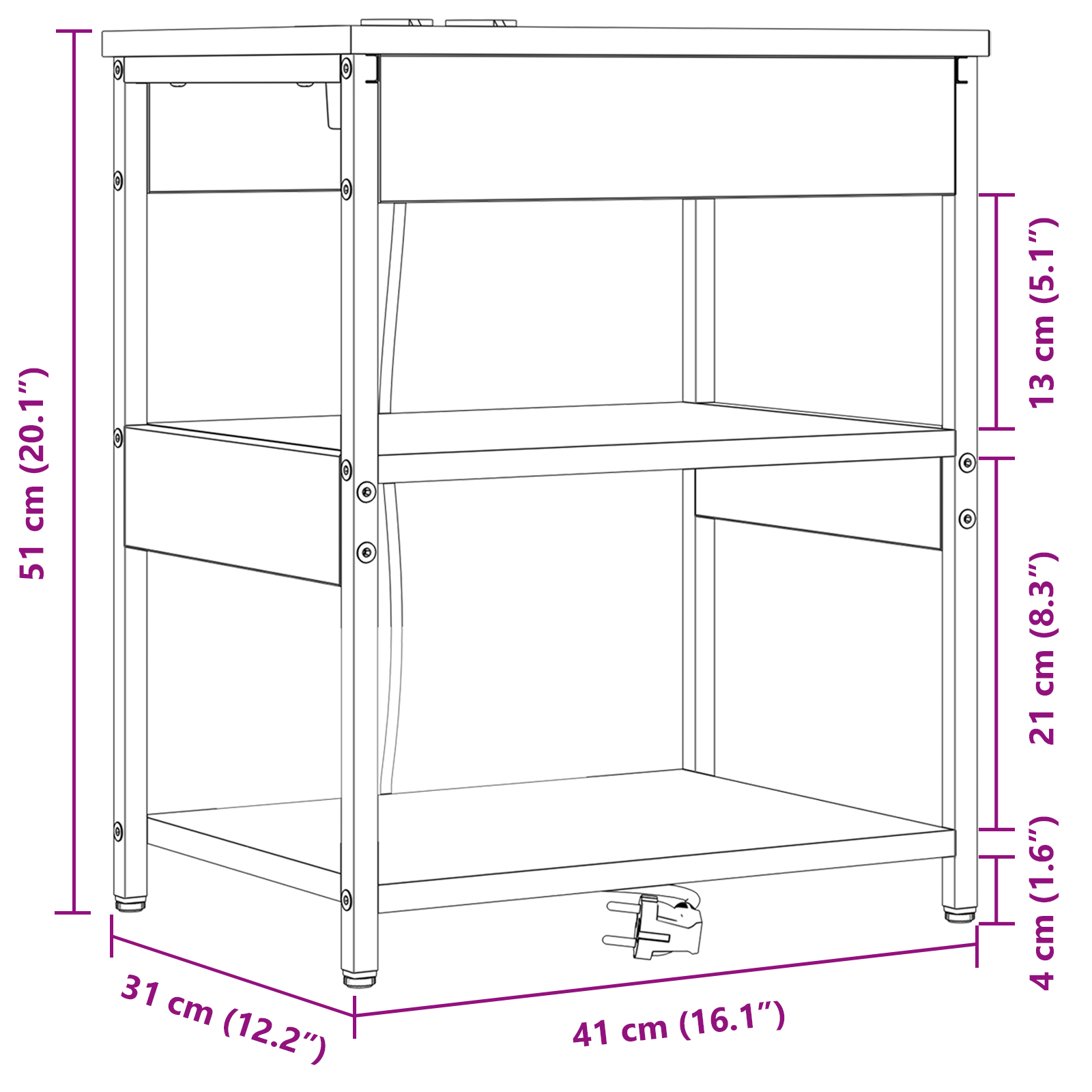 Noptiera sonoma gri 41 x 31 x 51 cm Lemn compozit — imaginea 12