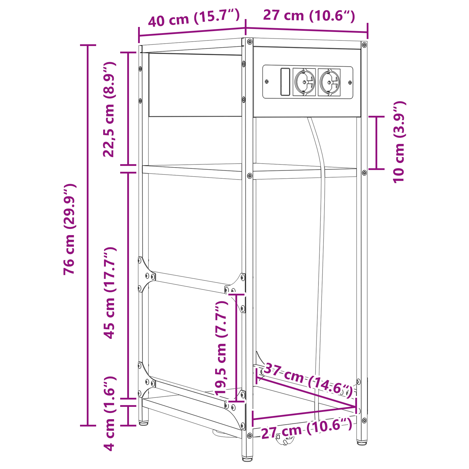 Noptiera stejar negru 40 x 27 x 76 cm Lemn compozit — imaginea 13