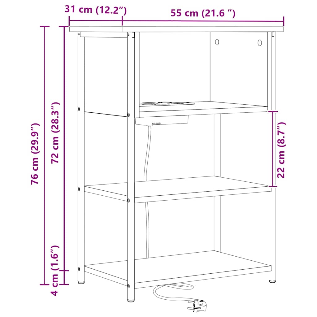 Noptiera stejar brun 55 x 31 x 76 cm Lemn compozit — imaginea 12