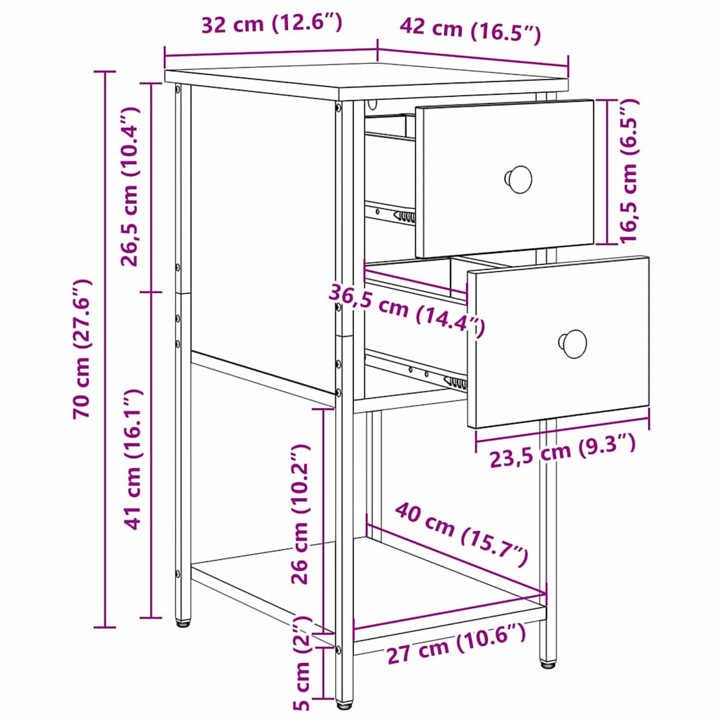 Noptiera cu sertar 2 pcs Lemn vechi 32 x 42 x 70 cm — imaginea 12