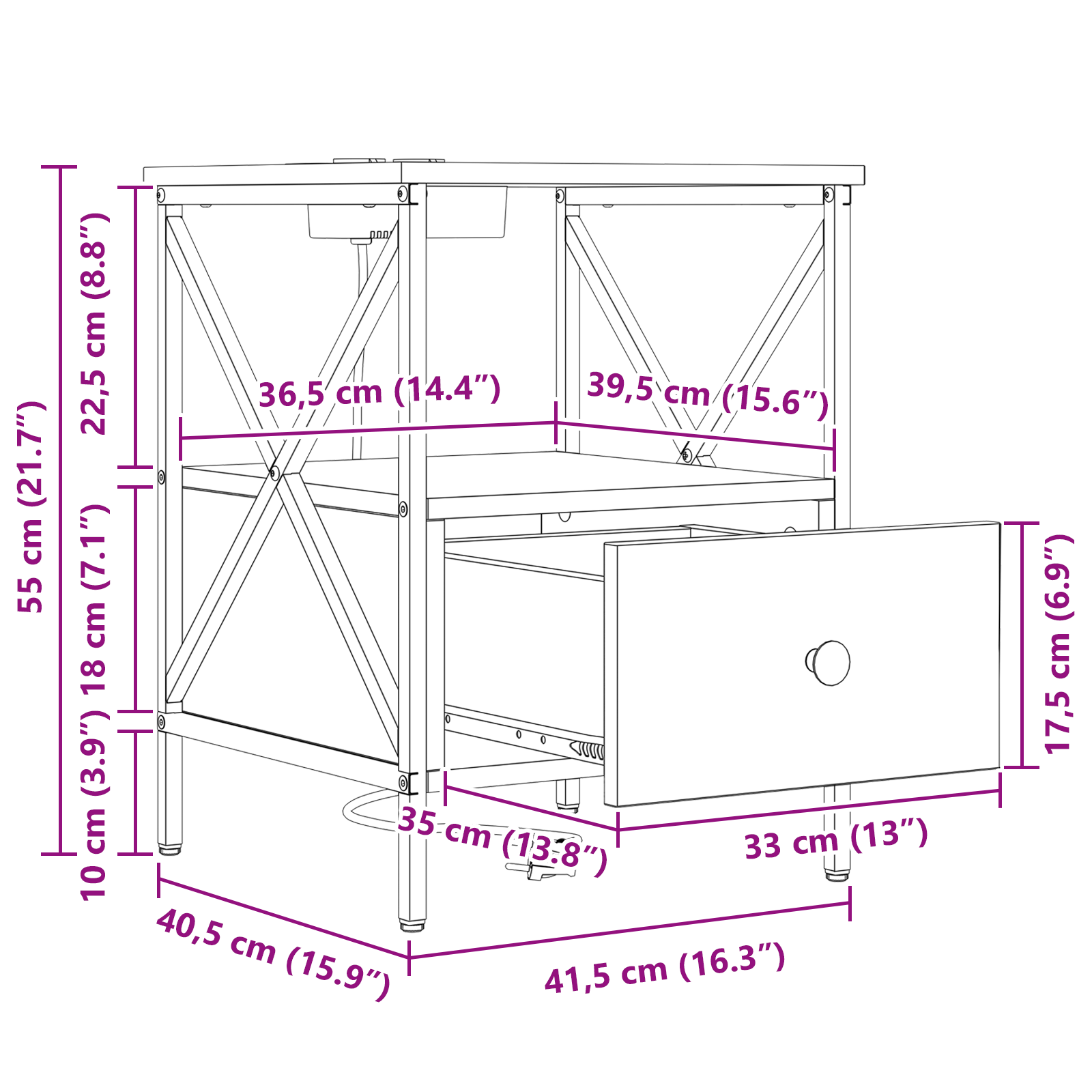 Noptiera stejar negru 41.5 x 40.5 x 55 cm Lemn compozit — imaginea 13