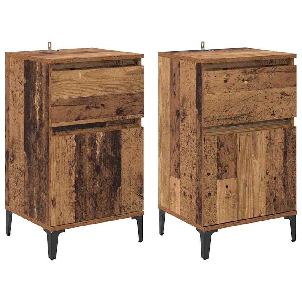 Noptiera 2 pcs Lemn vechi 40 x 35 x 70 cm Lemn compozit — imaginea 2