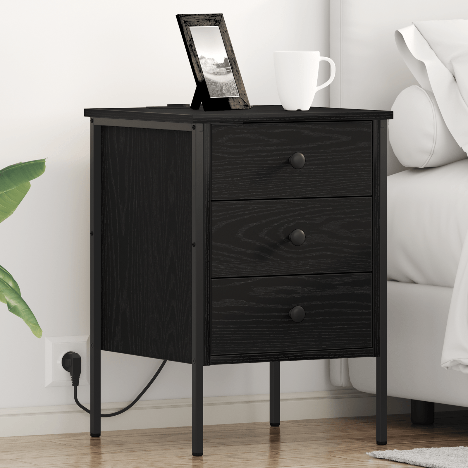 Noptiera stejar negru 42 x 41 x 61 cm Lemn compozit — imaginea 2