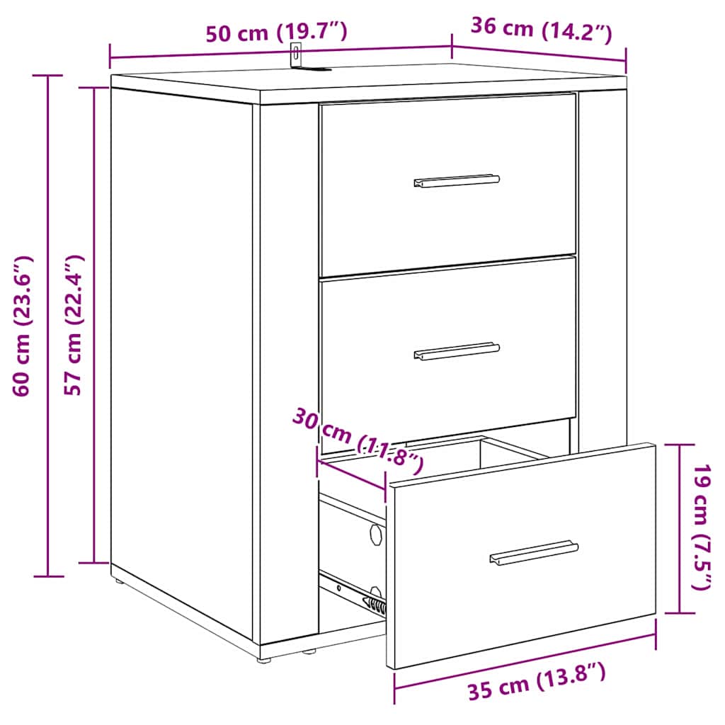 Noptiera stejar artizanal 50 x 36 x 60 cm Lemn compozit — imaginea 11