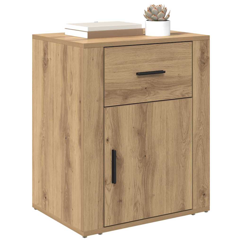 Noptiera stejar artizanal 50 x 36 x 60 cm Lemn compozit — imaginea 3