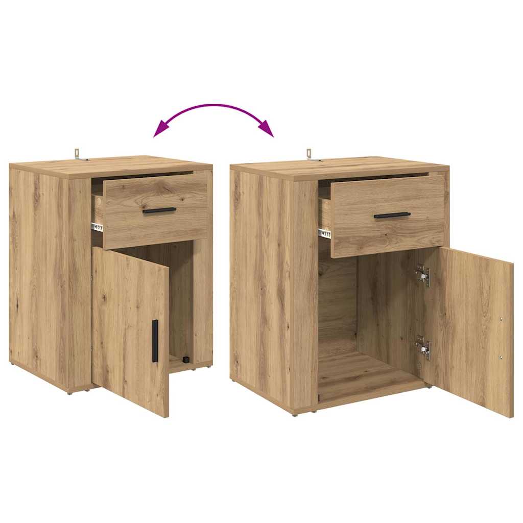 Noptiera stejar artizanal 50 x 36 x 60 cm Lemn compozit — imaginea 12