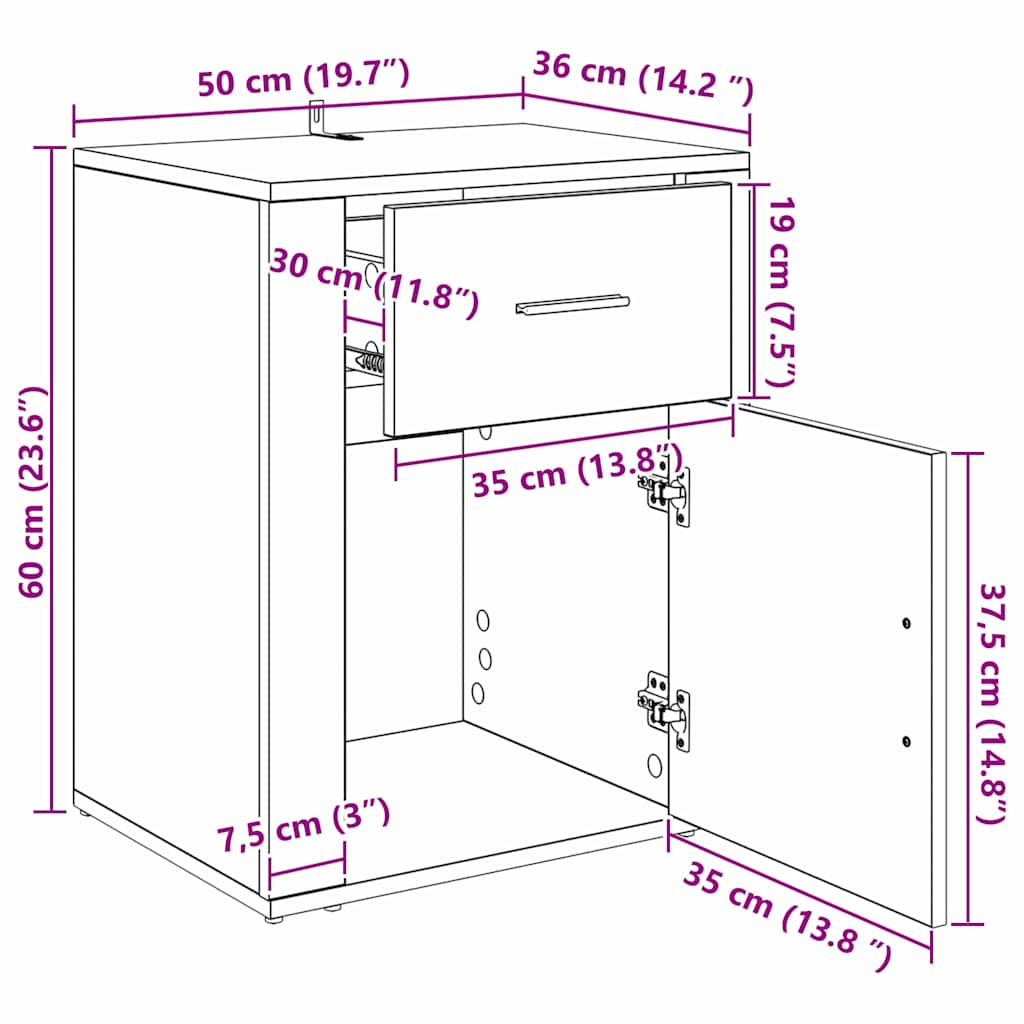 Noptiera stejar artizanal 50 x 36 x 60 cm Lemn compozit — imaginea 13
