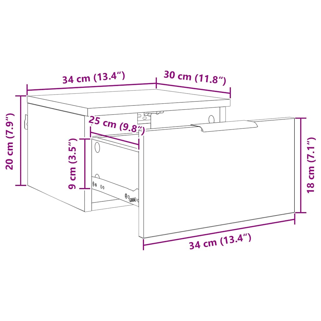 Noptiera stejar negru 34 x 30 x 20 cm Lemn compozit — imaginea 13