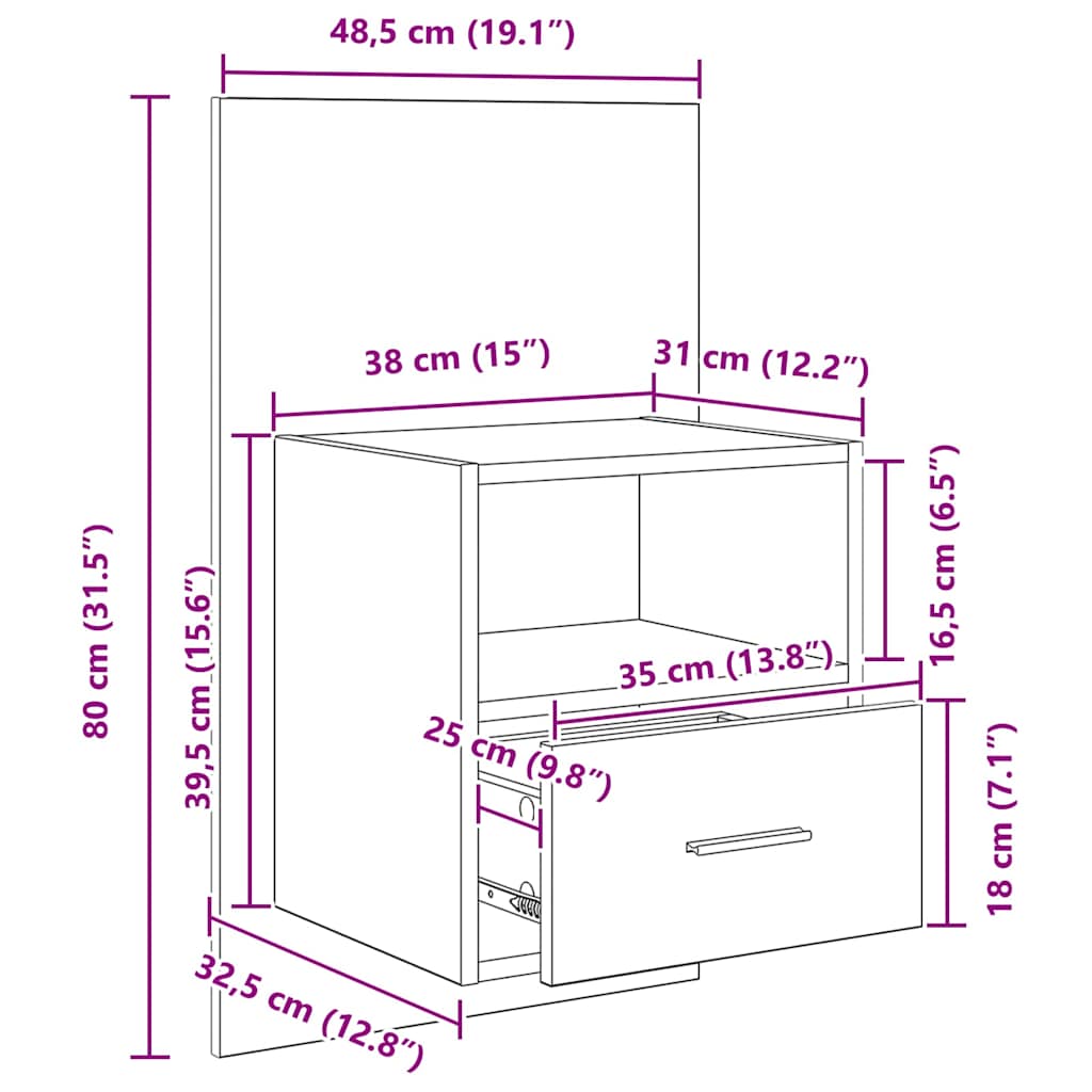 Noptiera 2 pcs stejar artizanal 48.5 x 32.5 x 80 cm — imaginea 12