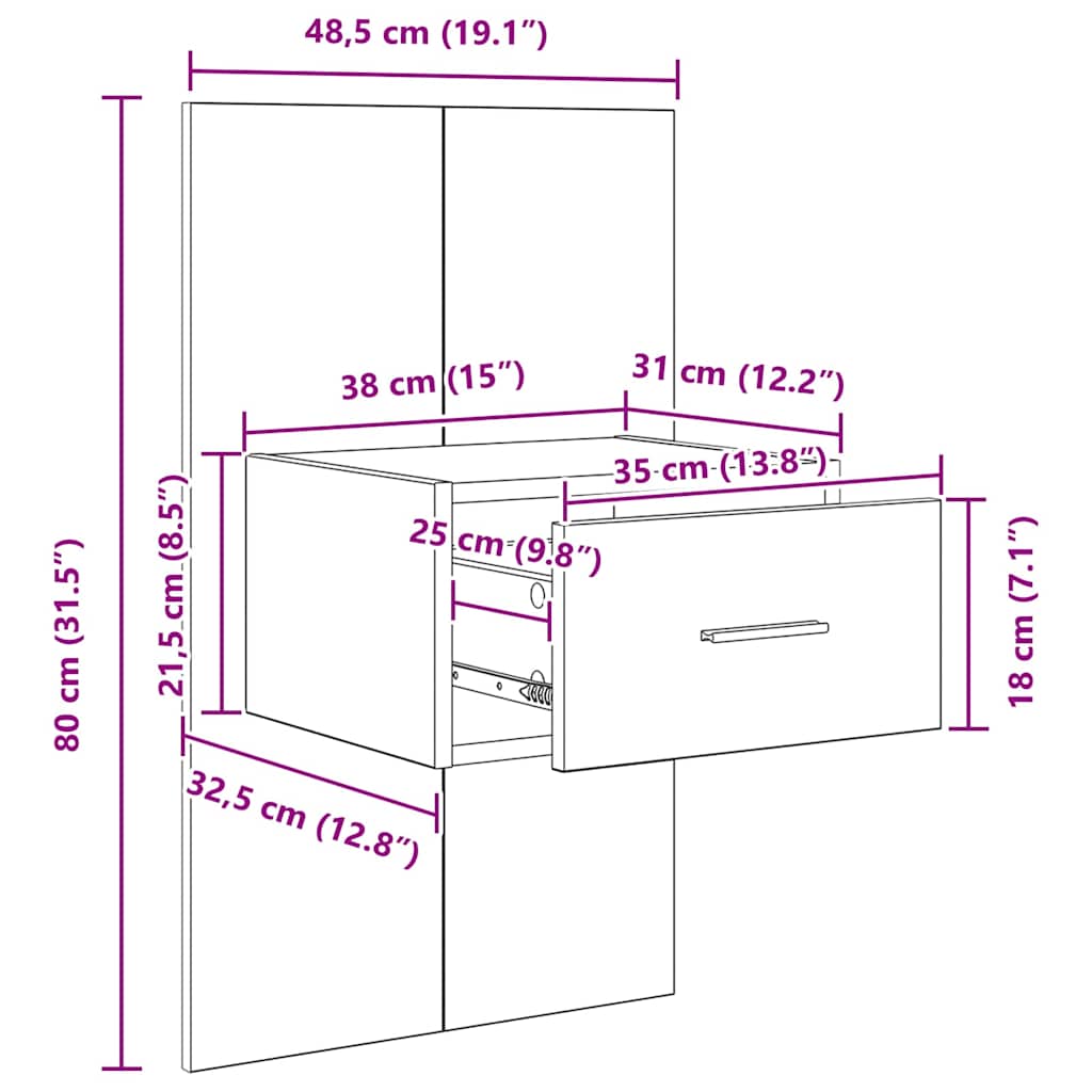 Noptiera 2 pcs Lemn vechi 48.5 x 32.5 x 80 cm Lemn compozit — imaginea 13