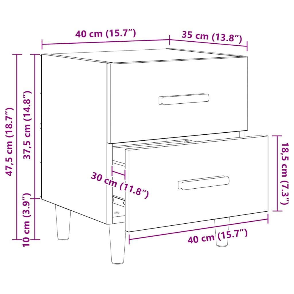 Noptiera cu sertar 2 pcs stejar artizanal 40 x 35 x 47.5 cm — imaginea 13
