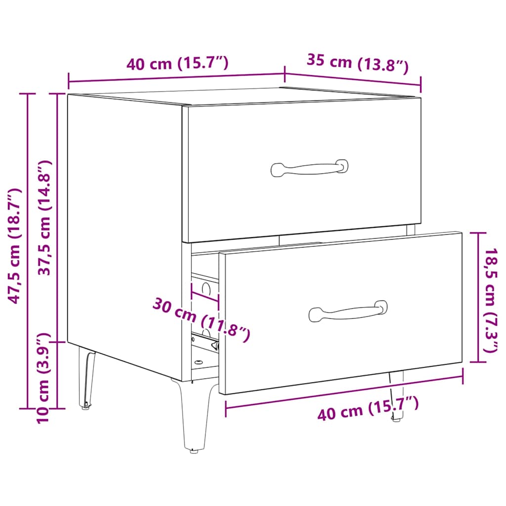 Noptiera stejar artizanal 40 x 35 x 47.5 cm Lemn compozit — imaginea 12