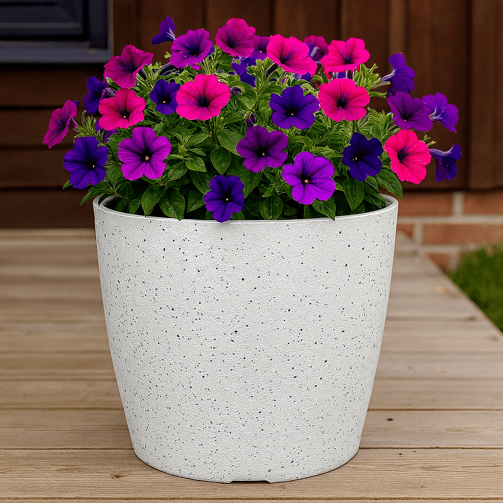 Ghiveci pentru flori din plastic rezistent, culoare alba, Stone Effect, diametru 23 cm, inaltime 20.5 cm — imaginea 3
