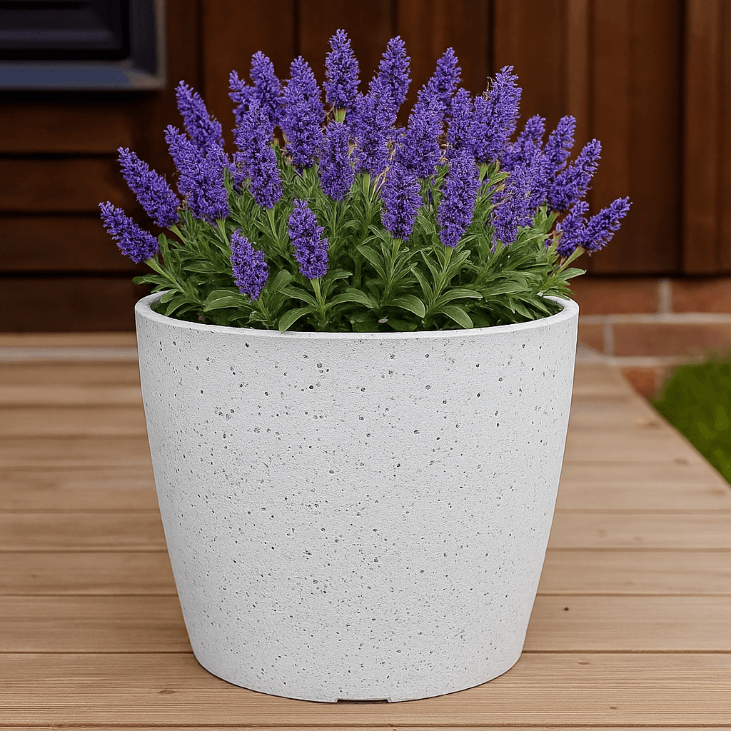 Ghiveci pentru flori din plastic rezistent, culoare alba, Stone Effect, diametru 23 cm, inaltime 20.5 cm — imaginea 4