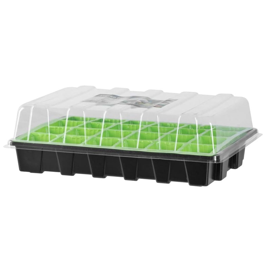 Tava pentru rasaduri cu capac din plastic transparent, 24 alveole, 38x24.5x12.5 cm