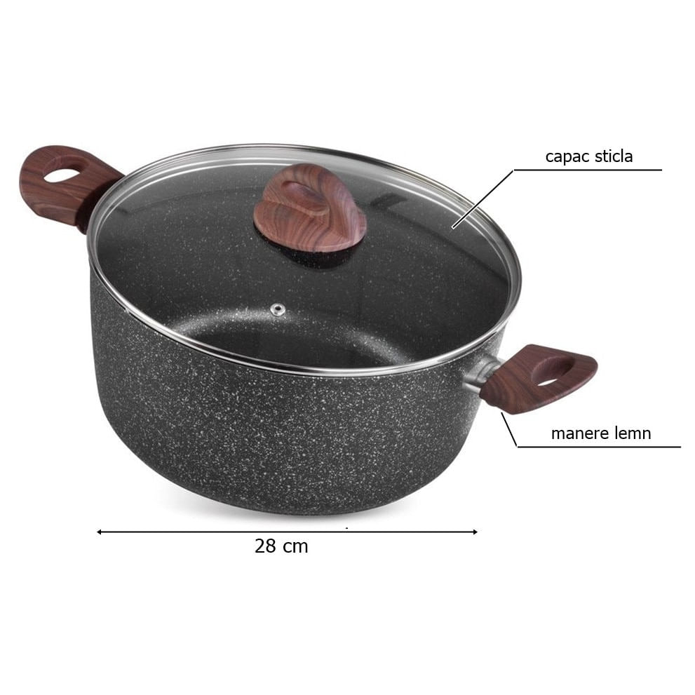 Oala rotunda cu capac triplu-strat BML28, diametru 28 cm, 5.9 l, manere lemn — imaginea 3