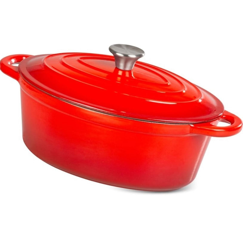 Oala cu capac din fonta emailata, SGTT, capacitate 4.4 l, cu manere prindere, culoare rosie, 30x23 cm — imaginea 2