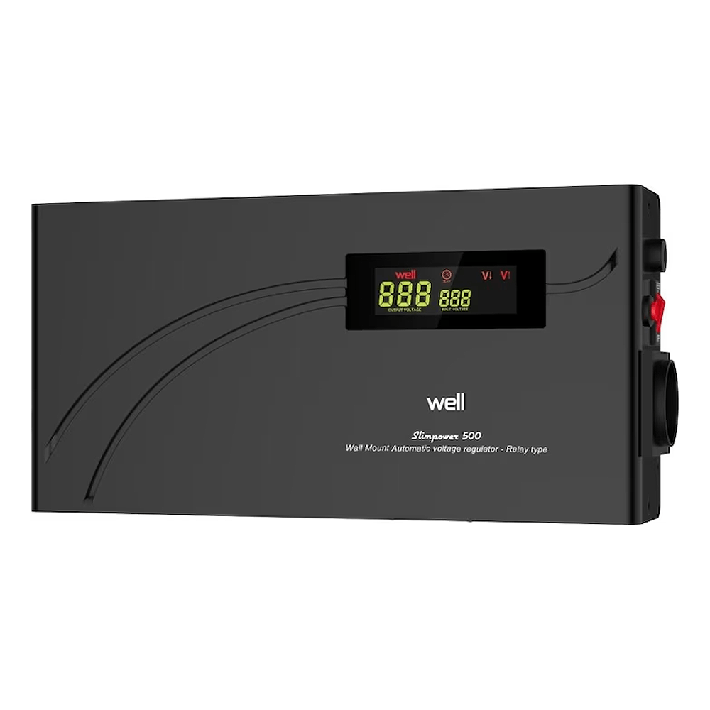 Stabilizator automat de tensiune cu releu 500VA, orizontal, Well AVR-REL-SLIMPOWER500-WL