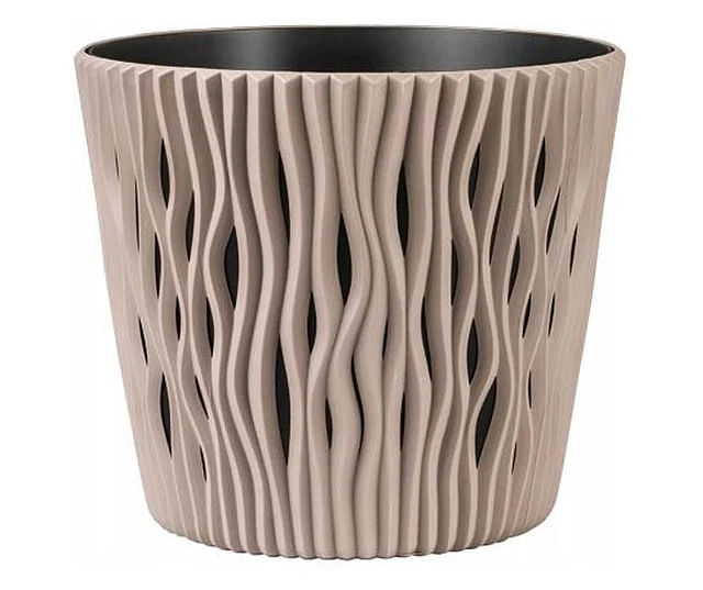 Ghiveci decorativ pentru flori, rotund, cafeniu, capacitate 3l, 16x18 cm — imaginea 4