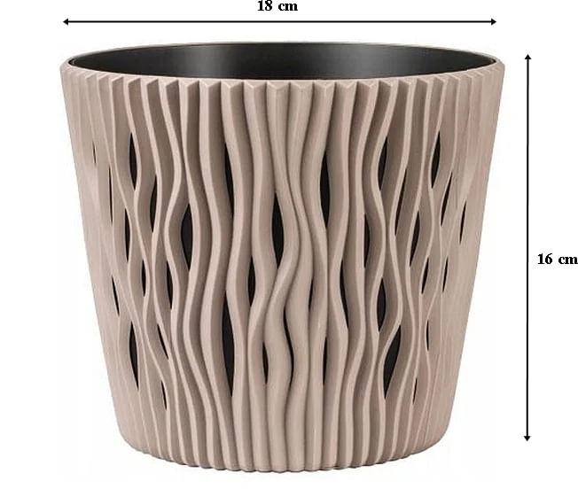 Ghiveci decorativ pentru flori, rotund, cafeniu, capacitate 3l, 16x18 cm — imaginea 5