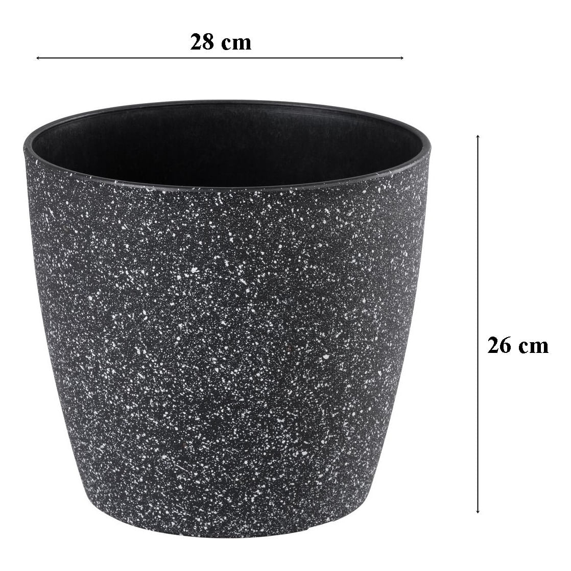 Ghiveci pentru flori din plastic rezistent, culoare neagra, Stone Effect, diametru 28 cm, inaltime 26 cm, cu scurgere — imaginea 3