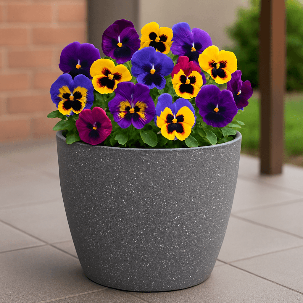 Ghiveci pentru flori din plastic rezistent, culoare gri, Stone Effect, diametru 23 cm, inaltime 20.5 cm, cu scurgere — imaginea 2