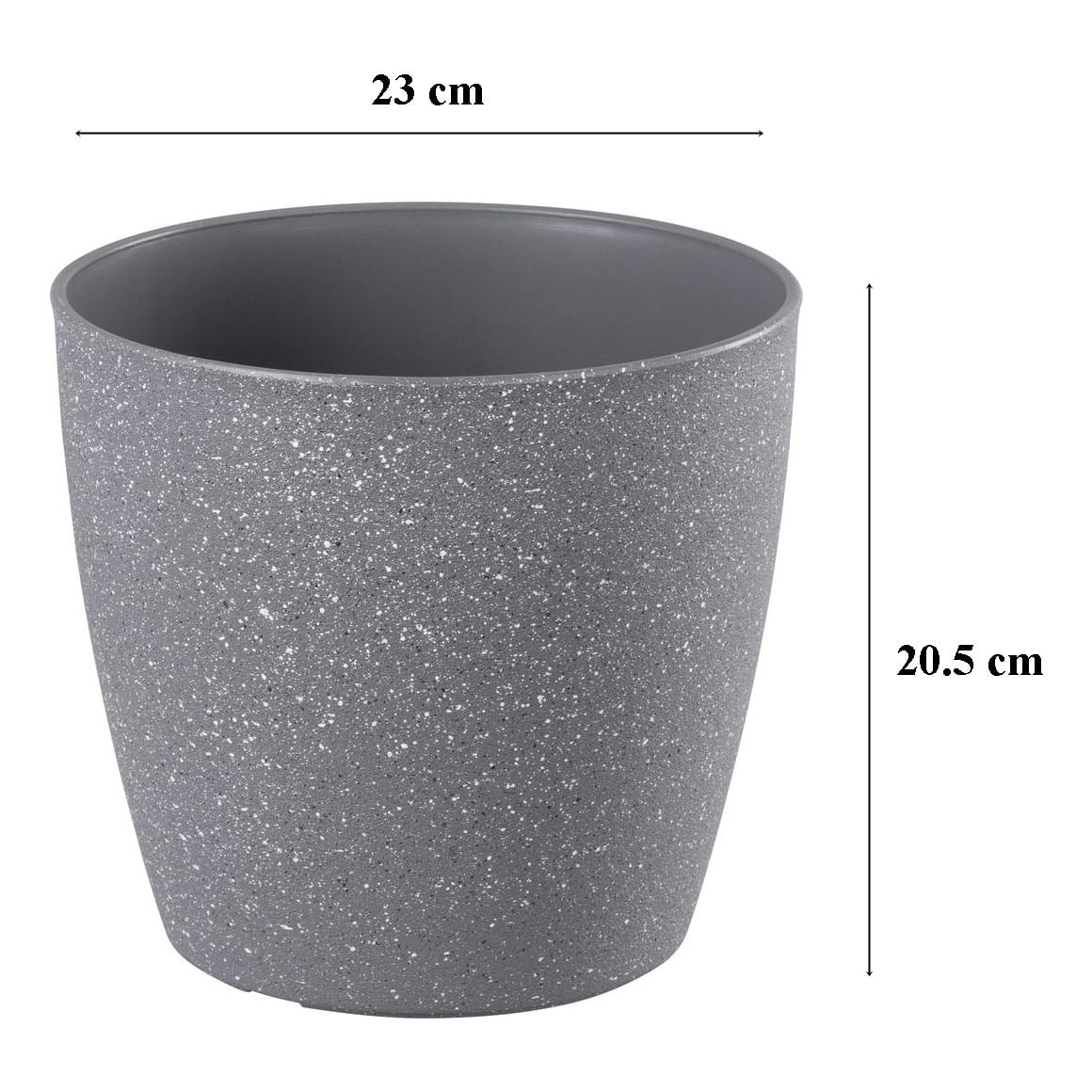 Ghiveci pentru flori din plastic rezistent, culoare gri, Stone Effect, diametru 23 cm, inaltime 20.5 cm, cu scurgere — imaginea 3