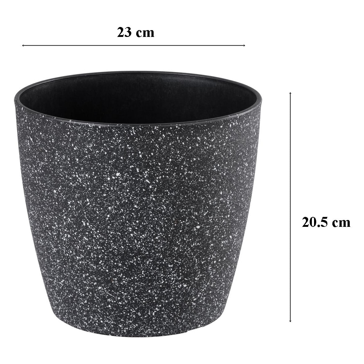 Ghiveci pentru flori din plastic rezistent, culoare neagra, Stone Effect, diametru 23 cm, inaltime 20.5 cm, cu scurgere — imaginea 2