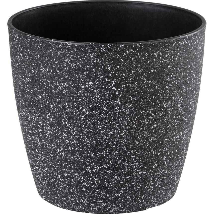 Ghiveci pentru flori din plastic rezistent, culoare neagra, Stone Effect, diametru 23 cm, inaltime 20.5 cm, cu scurgere — imaginea 3