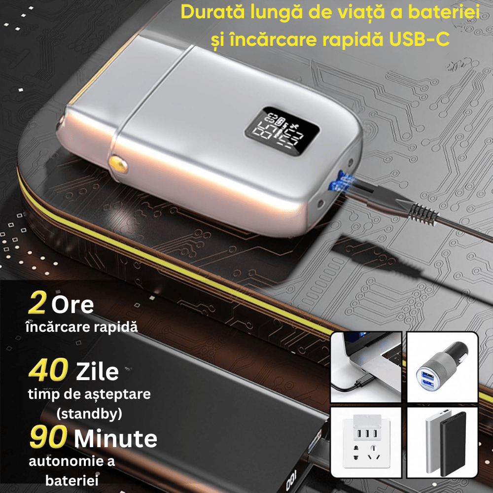 Aparat Ras Electric 4D BIRAI® AlphaX, 8500 RPM, 3 Viteze, USB, Waterproof, LCD, Lame Duble, Umed/Uscat