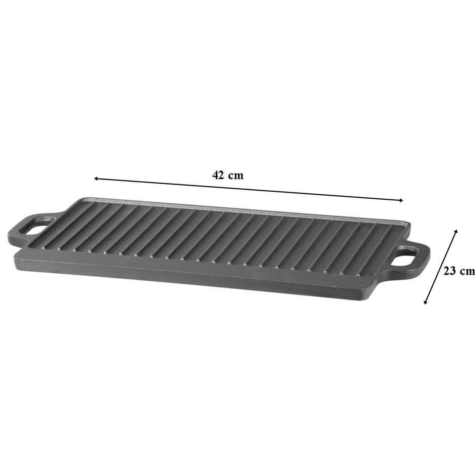 Plita reversibila din fonta pentru grill, dreptunghiulara, cu manere 50x23x1.5 cm
