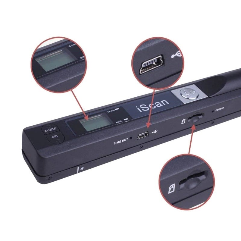 Scanner Portabil iScan Mini de 900DPI cu Ecran LCD, JPG/PDF, Tip A4, Carti, Reviste,